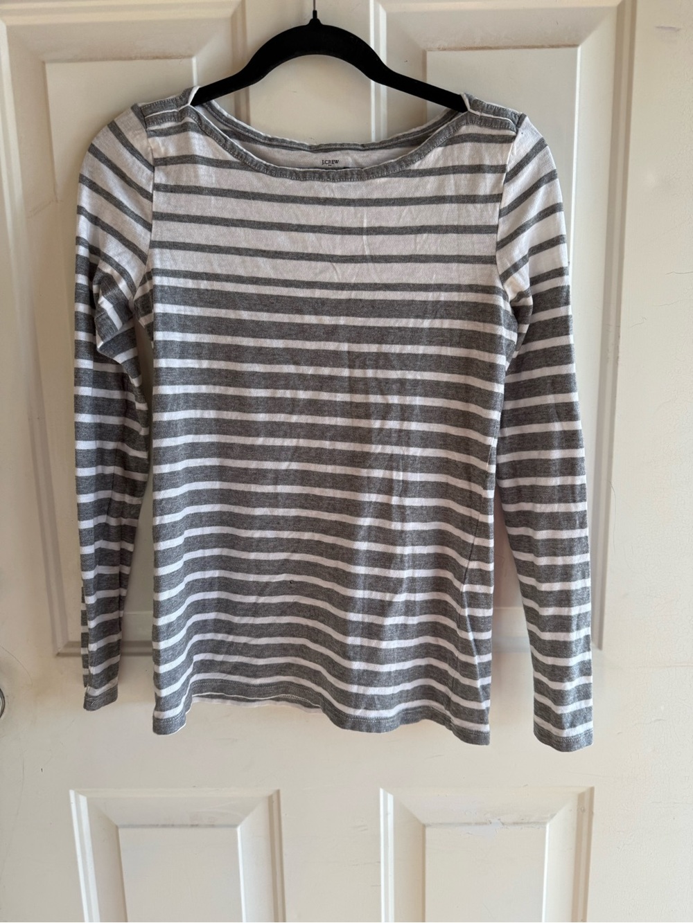 J Crew Gray and White Striped Long-Sleeve Women's Top Small Cotton READ